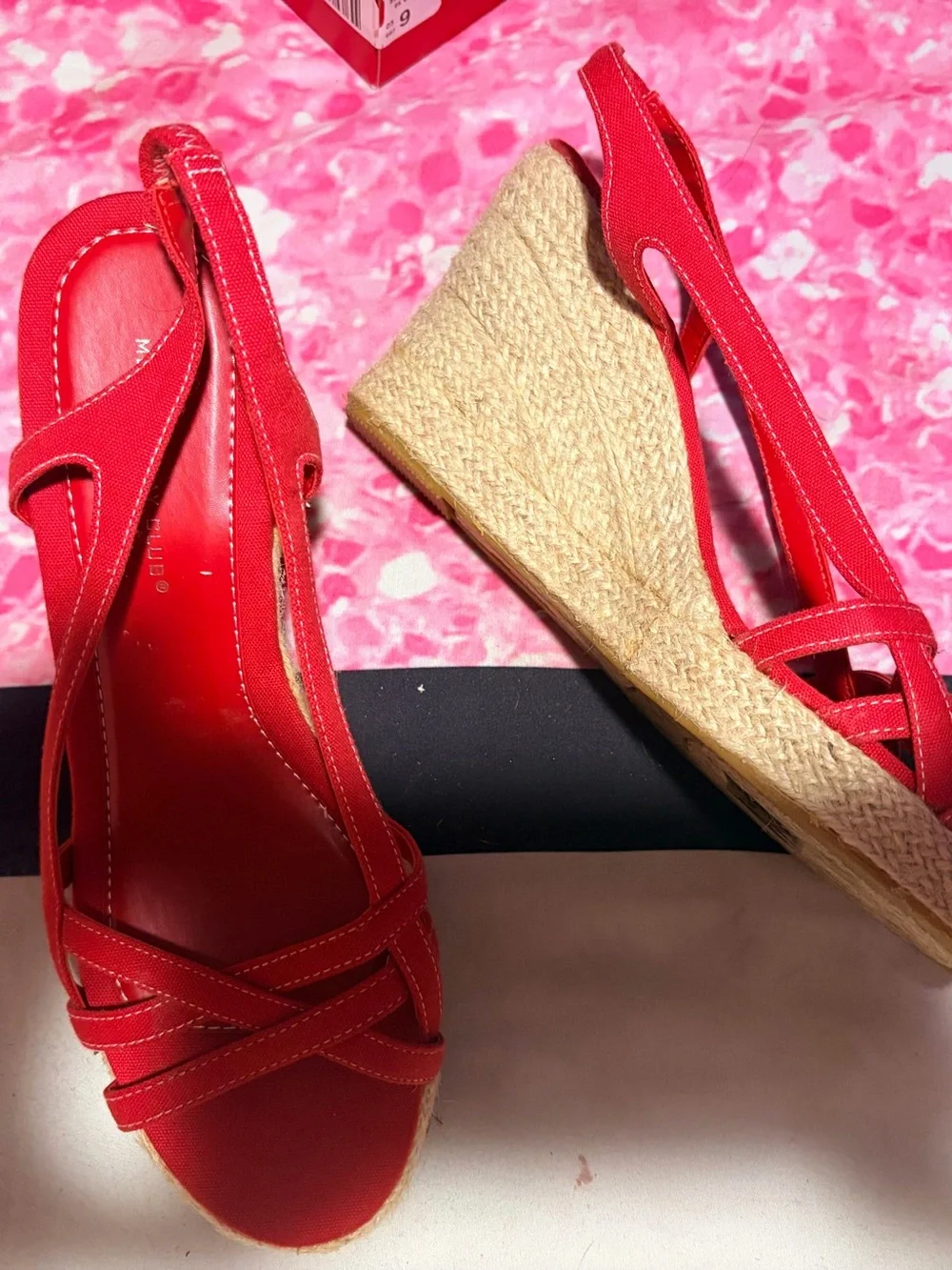 NIB Vintage Red Espadrille Wedge Slingback Wedge Sandals- 9